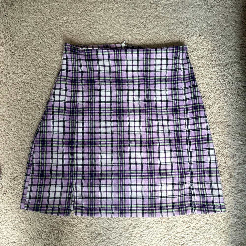 Brandy Melville Plaid Cara Skirt - Puple Green White Pattern